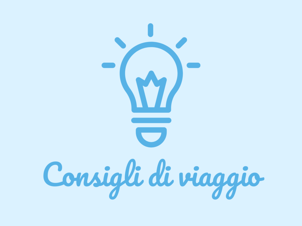 Lampadina azzurra su sfondo azzurro, scritta " consigli di viaggio"